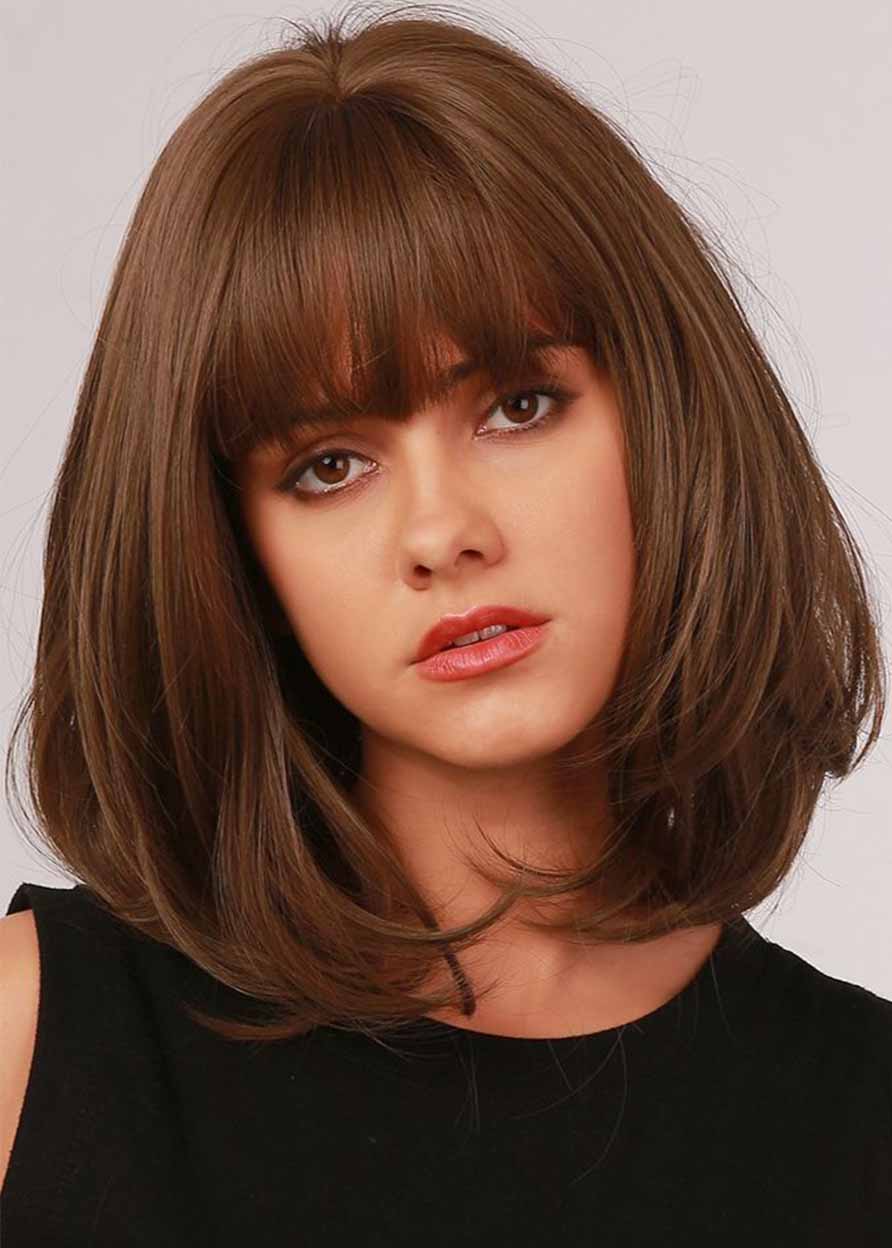 Short Bob Hairstyles Women's Straight Heat Resistant Fiber Synthetic Hair Capless Wigs 12Inch