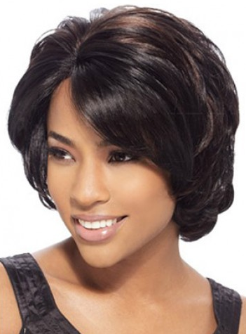 Short Straight Bob Hairstyle Side Swept Lace Front Synthetic Wigs 10 Inches
