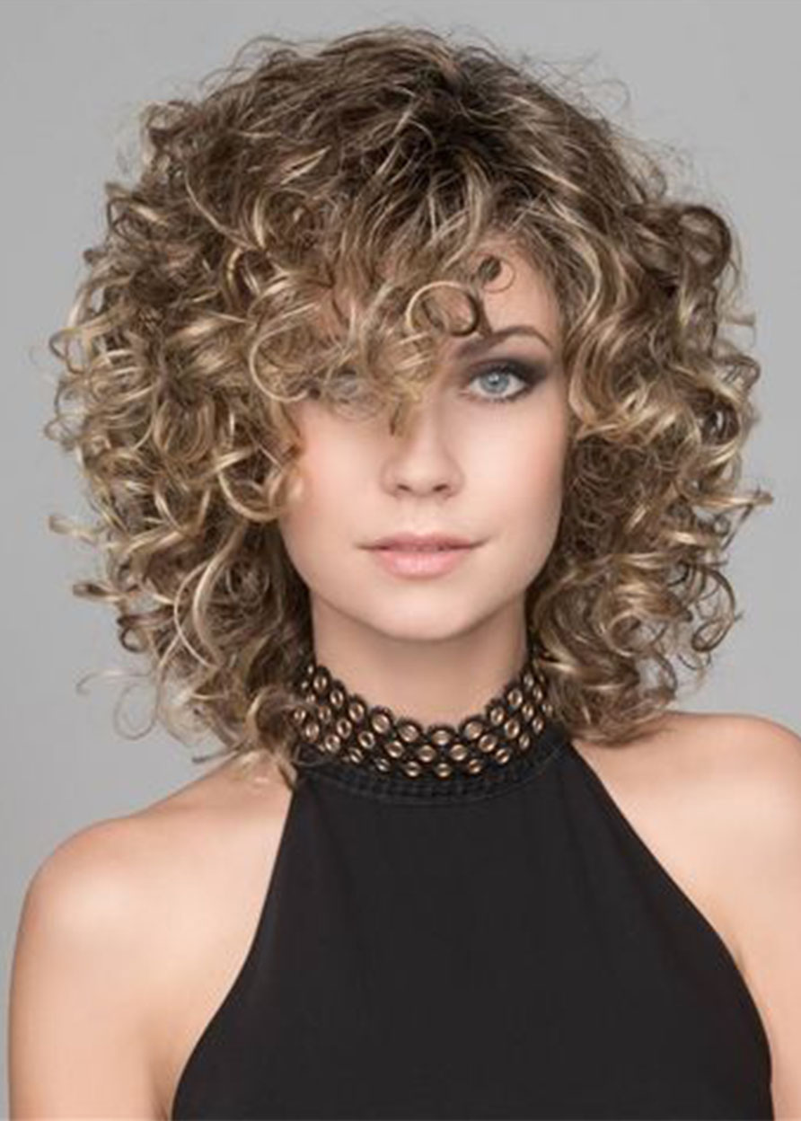 Sexy Middle Length Women's Curly Synthetic Hair Wigs Lace Front Wigs 18inch