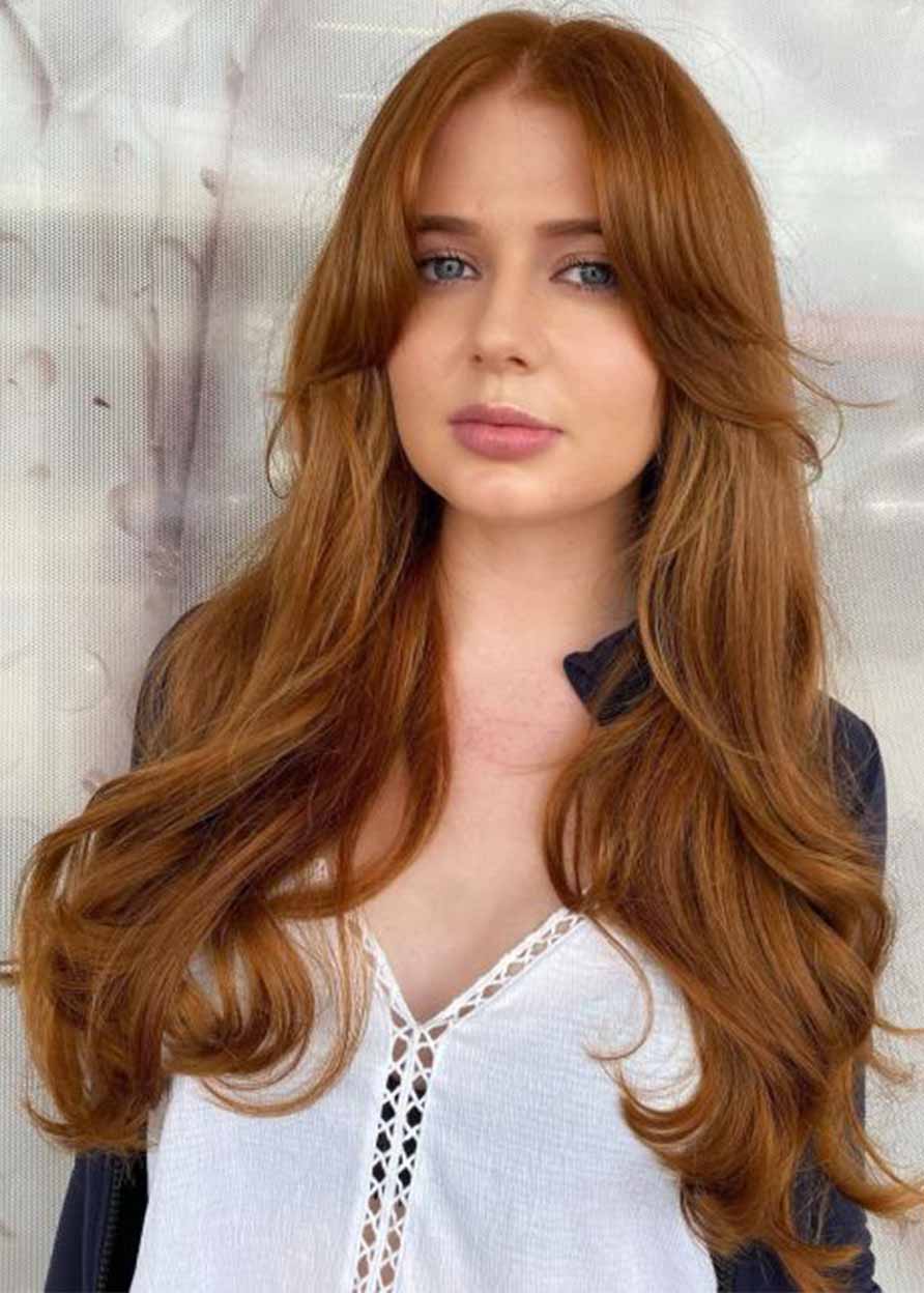 Trendy Women's Long Curtain Bangs Hairstyles Wavy Synthetic Hair Capless Wigs 26Inch