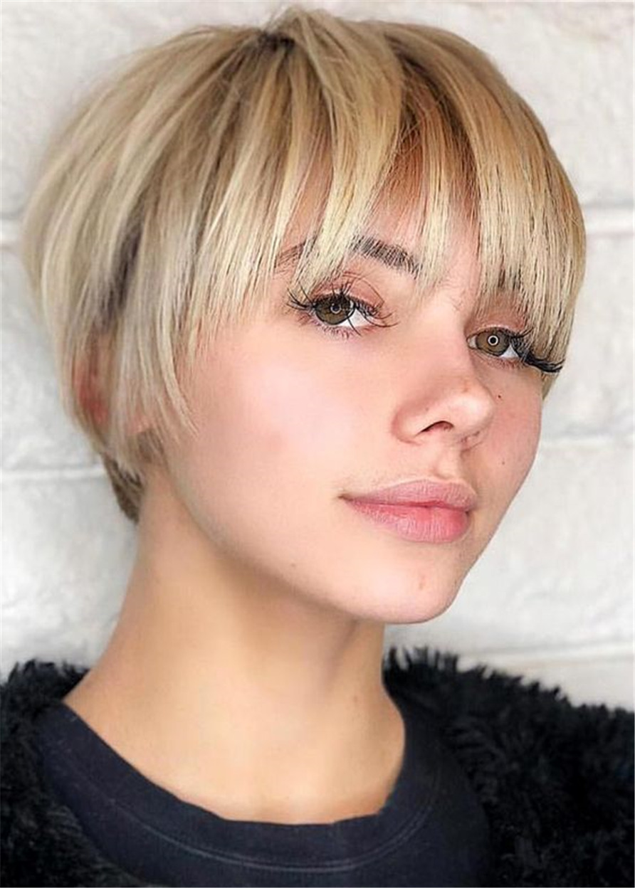 Short Cut Bob Hairstyles Natural Straight Synthetic Hair Capless Wigs With Bangs 10 Inch