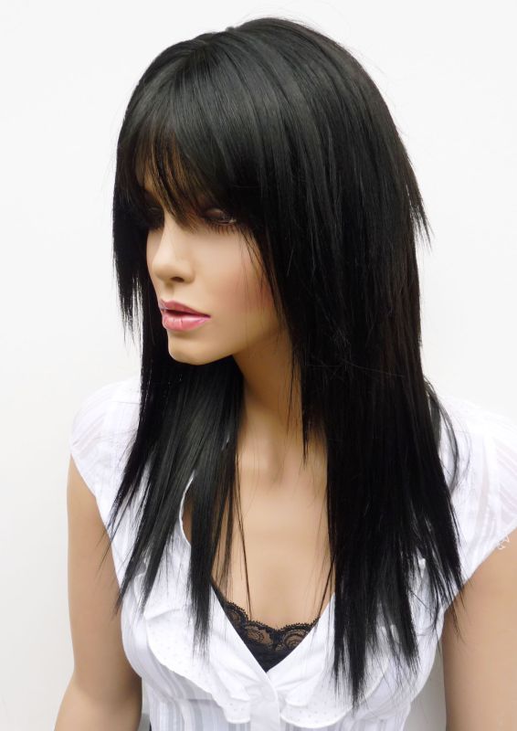 Stylish Layerd Long Silk Straight Black Heat Resistant Synthetic Wig 20 Inches