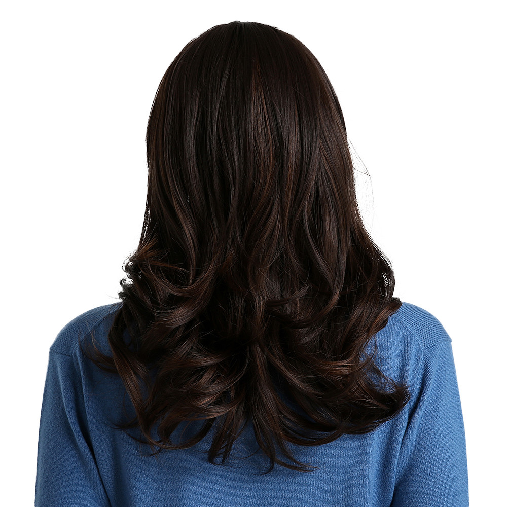 Long Wavy Synthetic Hair With Bangs Women Wig 130% Density