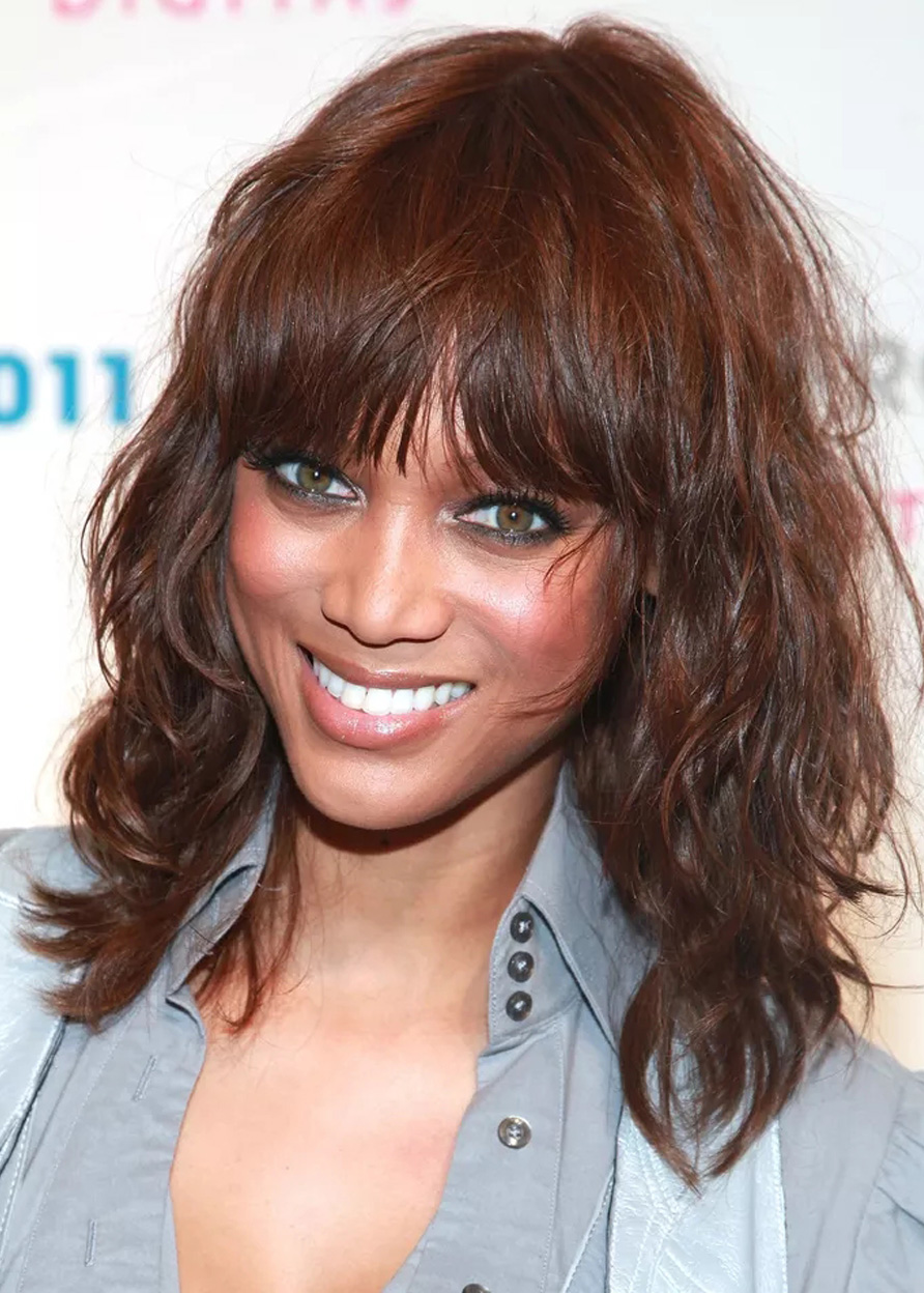 Tyra Banks Wavy Sexy Middle Length Layer Synthetic Hair Capless Wigs 18 Inches