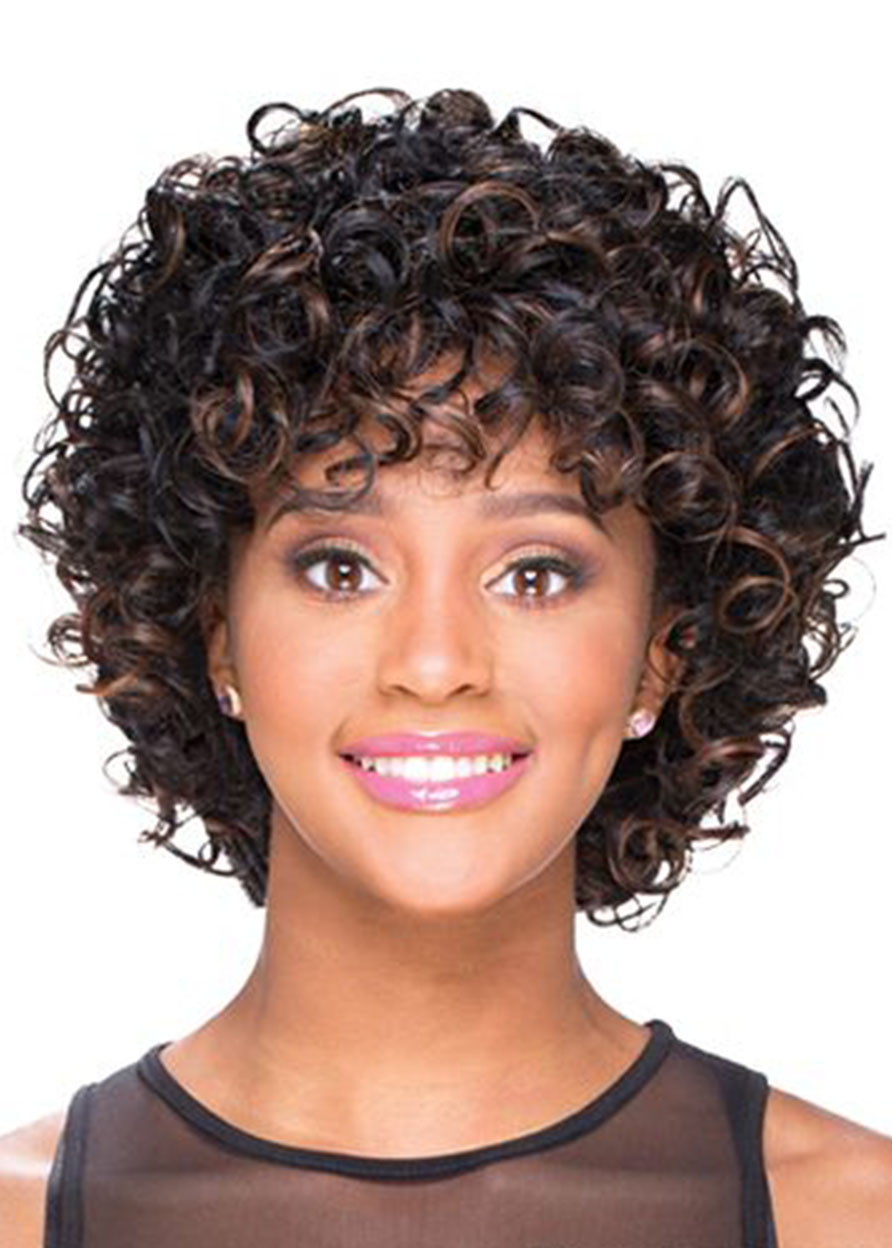 Women's Short Fluffy Afro Wigs Synthetic Hair Capless Wigs For Party 14inch