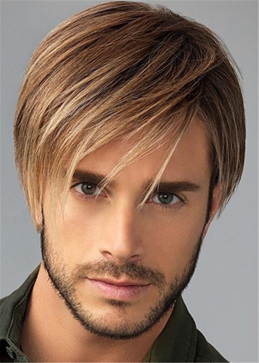 Natural Straight Synthetic Hair Men's Capless Wig
