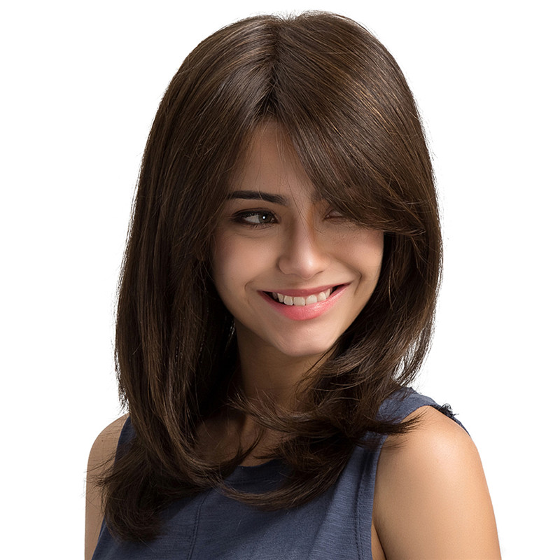 Long Natural Straight Side Fringe Capless Synthetic Wigs 20 Inches