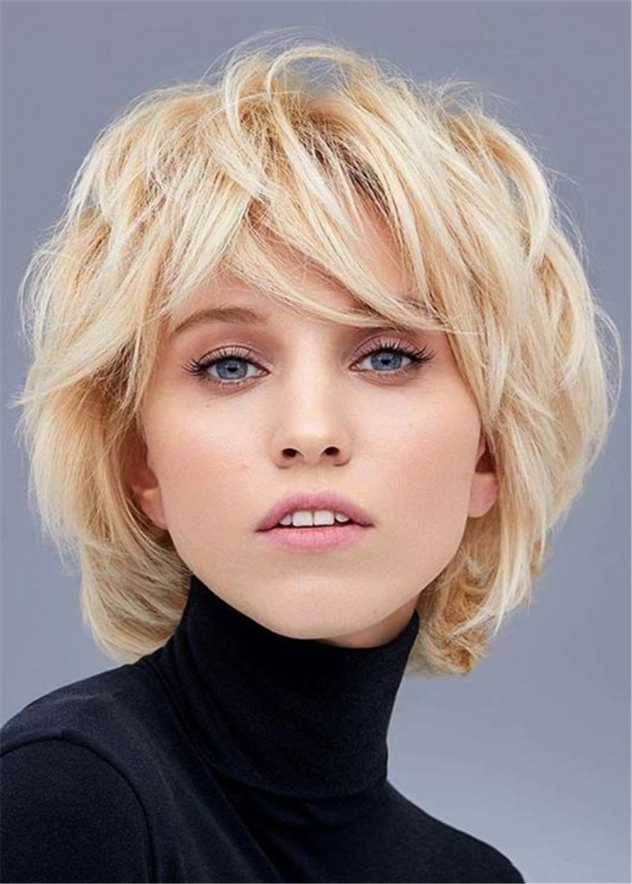 Women's Layered Bob Hairstyles Nature Wavy Synthetic Hair Capless Wigs 10Inch