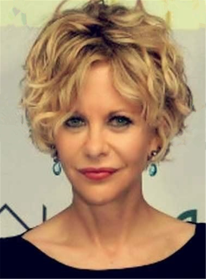 Short Blonde Wavy Layered Lace Front Synthetic Hair Wig 8 Inches
