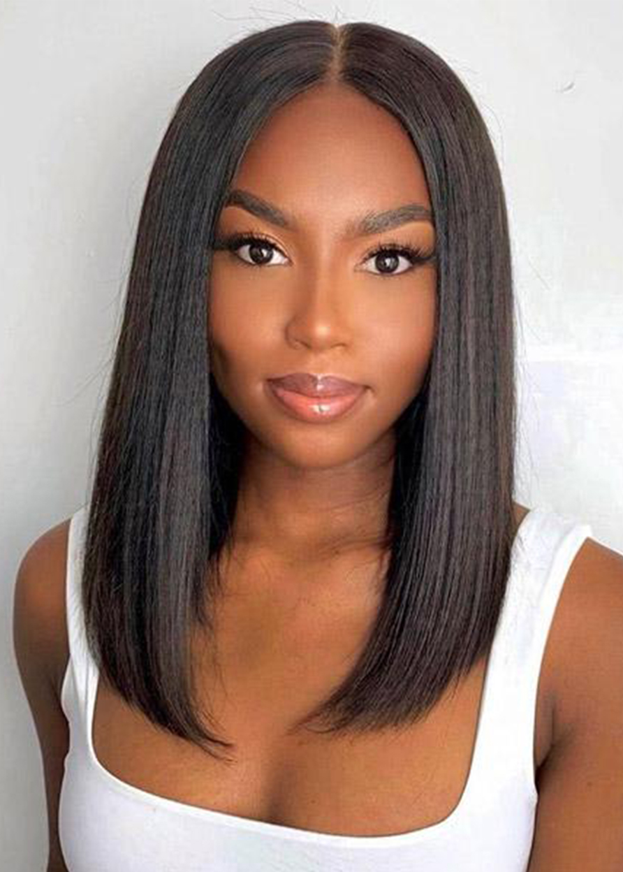 T Part Straight Hair Short Bob Wig Human Hair Lace Front Wigs 14Inch