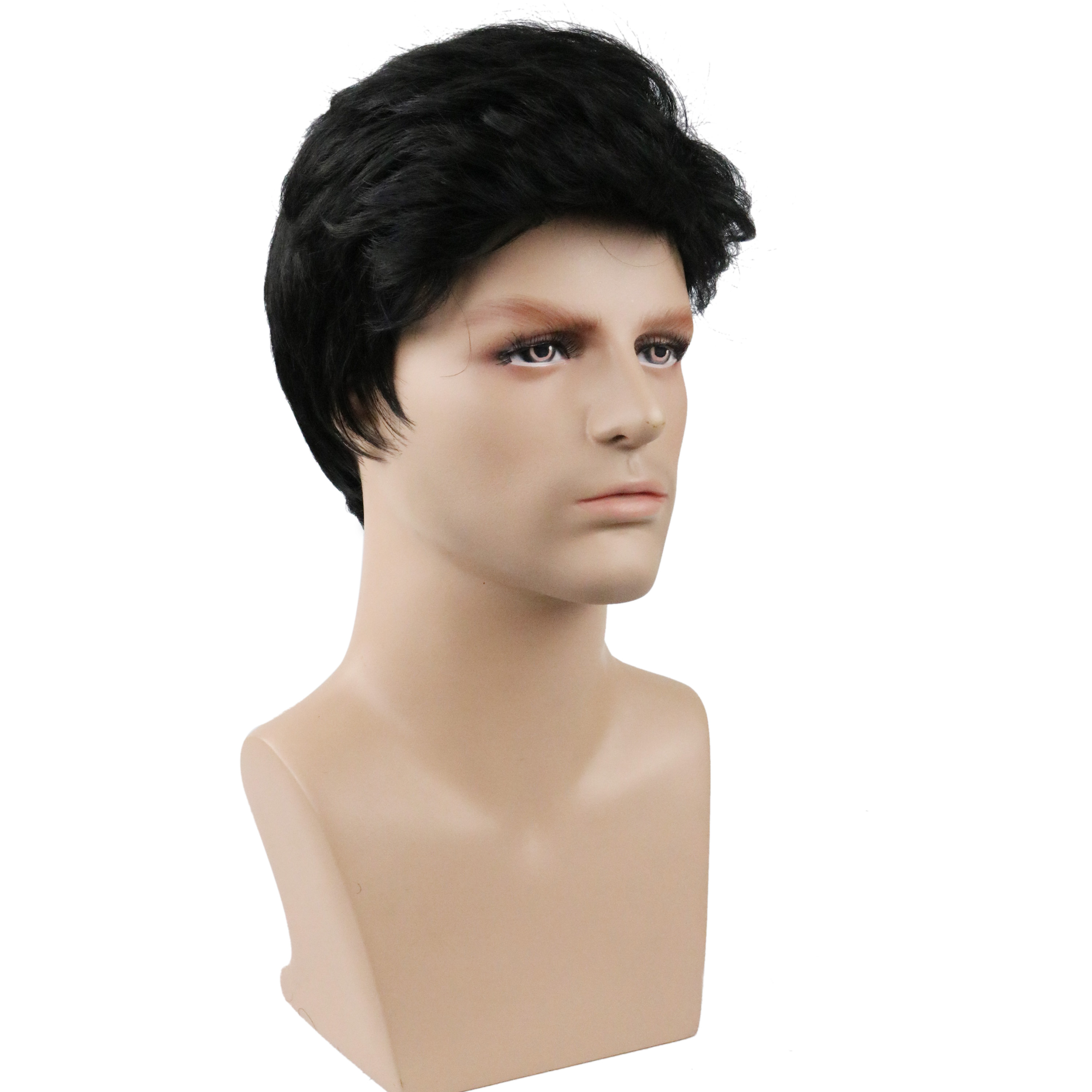 Men’s Wig Black Natural Looking ShortSynthetic Hair Capless Wigs 8 inch