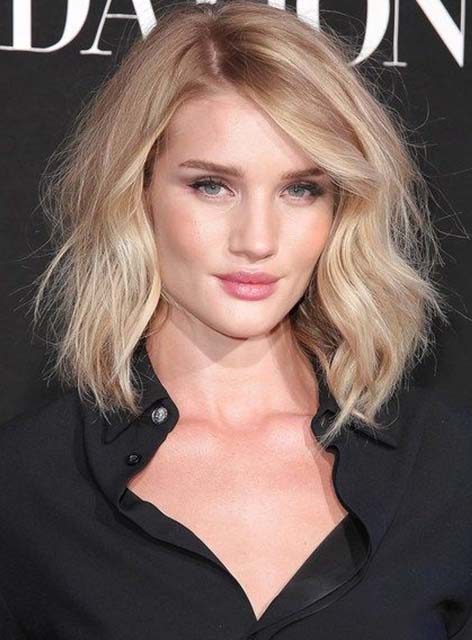 Celebrity Medium Loose Wave LOB Hairstyle Lace Front Human Hair Wig 12 Inches