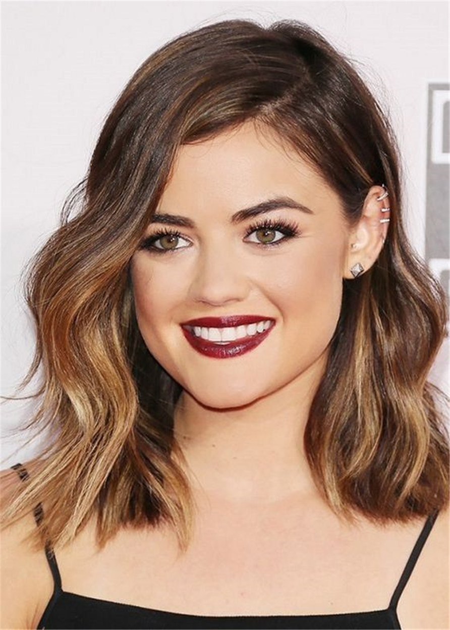 Lucy Hale One Side Parted Wavy Human Hair Women Wig
