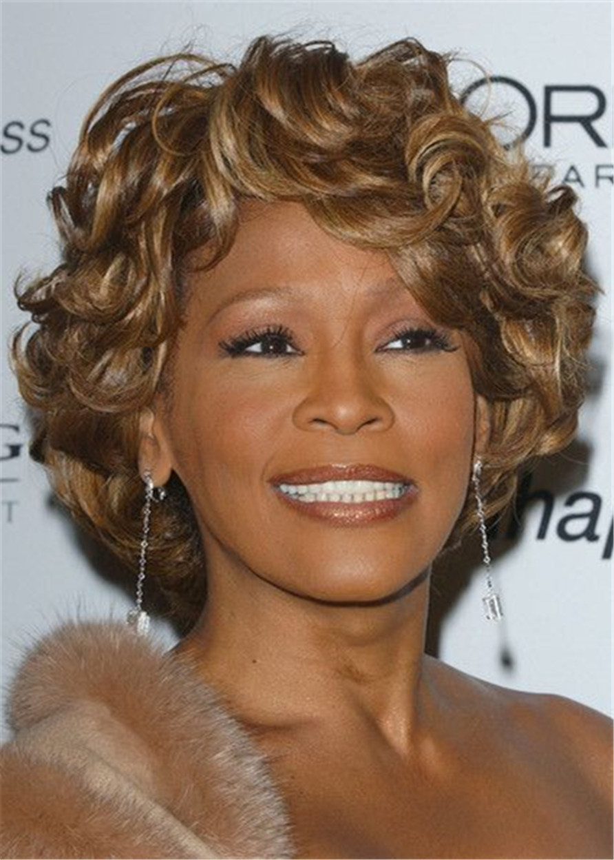 Whitney Houston Hairstyle Short Curls Human Hair Women Wig 12 Inches