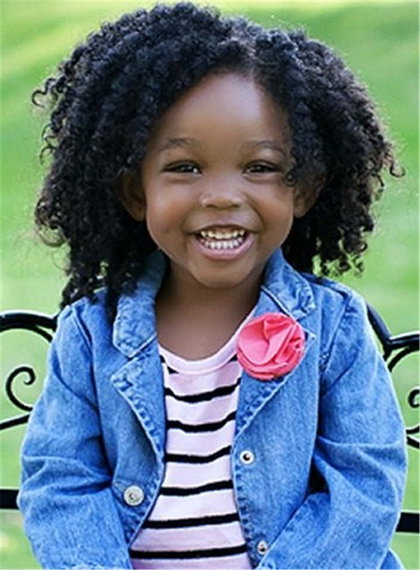 Cute Kinky Curly Short Human Hair Lace Front Cap Wigs 10 Inches For Kids