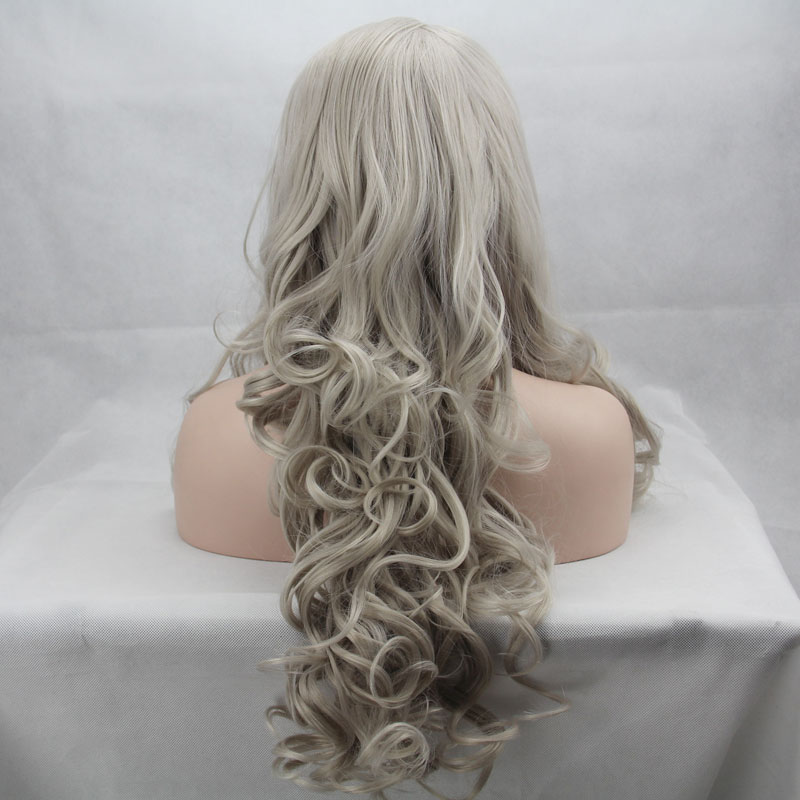 Grey Big Curly Hair Lace Front Synthetic Wig 24 Inches