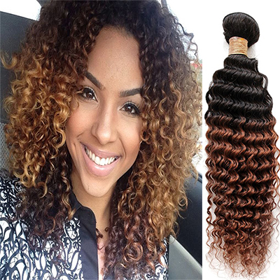 Curly Ombre 3 Tone Human Hair Weave 1 PC