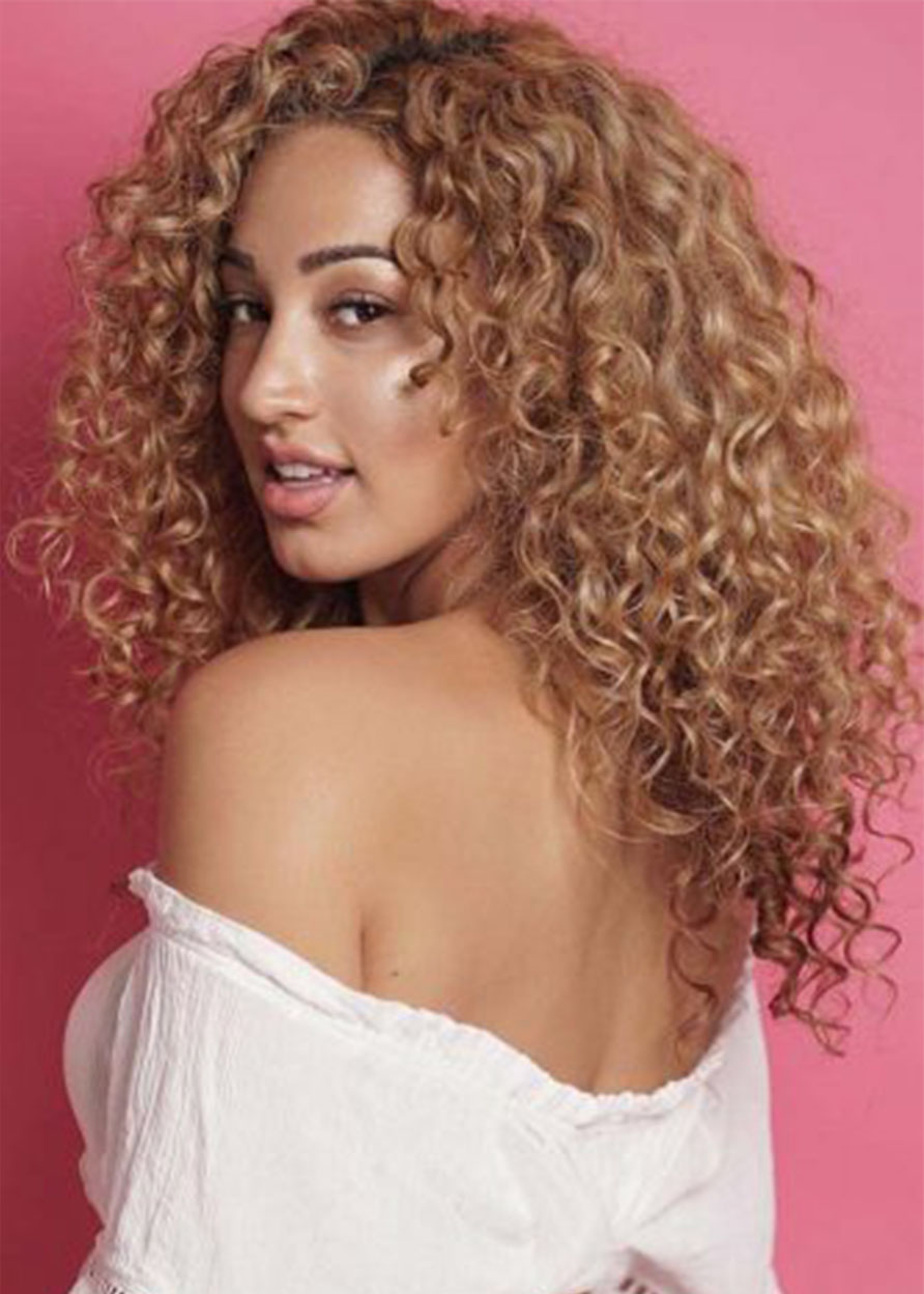 Women's Long Length Hairstyles Blonde Curly Synthetic Hair Wigs With Bangs Capless Wigs 20Inch