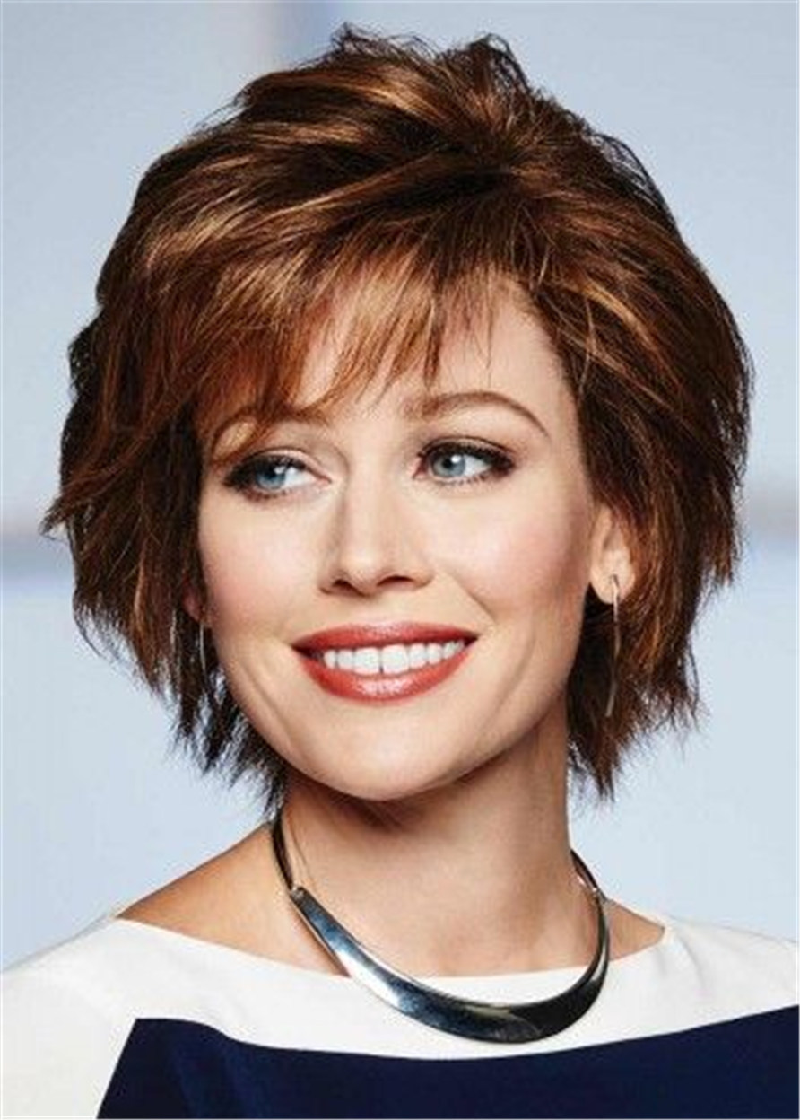Choppy Layers Cut Medium Hairstyle Synthetic Straight Hair Women Wig 10 Inches