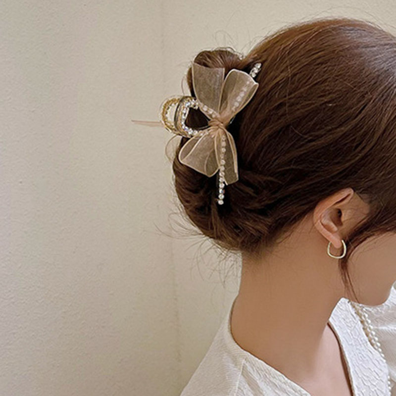 Korean Style Women's Bowknot Pattern Rhinestone Hair Claw Accessories For Party
