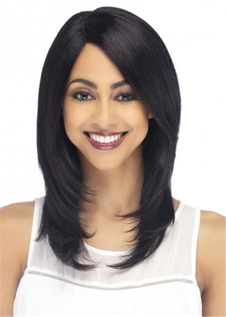 Long Layered Hairstyle Straight Human Hair Wig 18 Inches