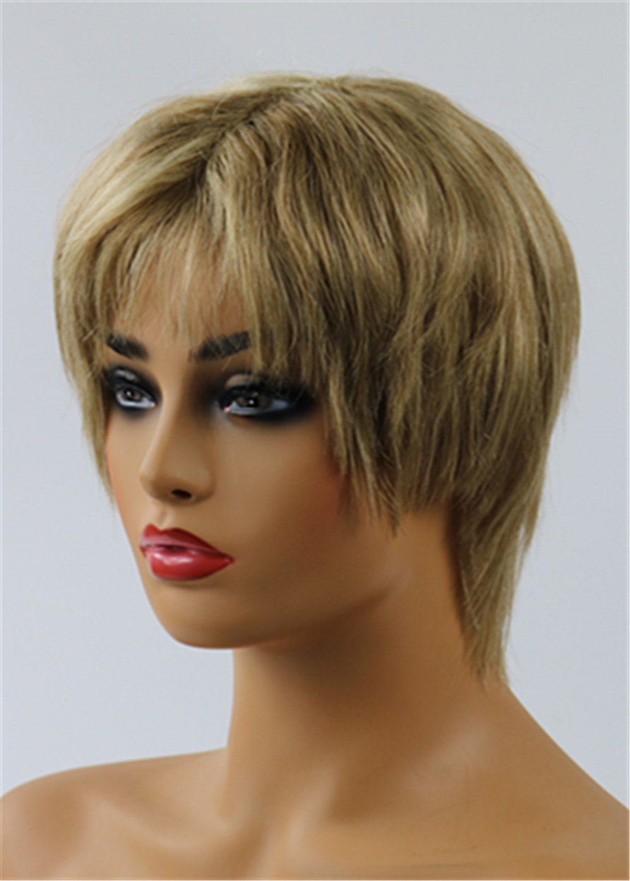 Latest Trend Short Layered Straight Lisa Rinna Hairstyle Capless Human Hair Wig 8 Inches