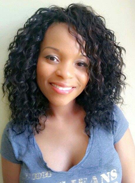 African American Medium Curly Lace Front Synthetic Wigs 16 Inches