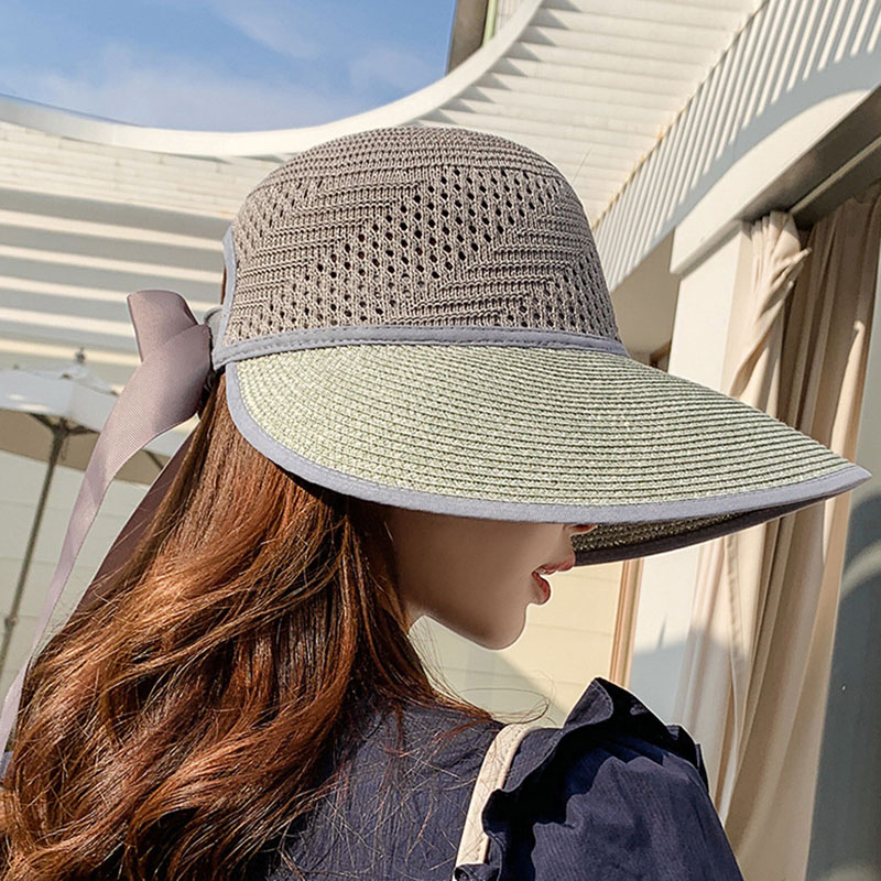 Korean Style Women's Bowknot Wide Brim Dome Crown Plain Pattern Sun Hats