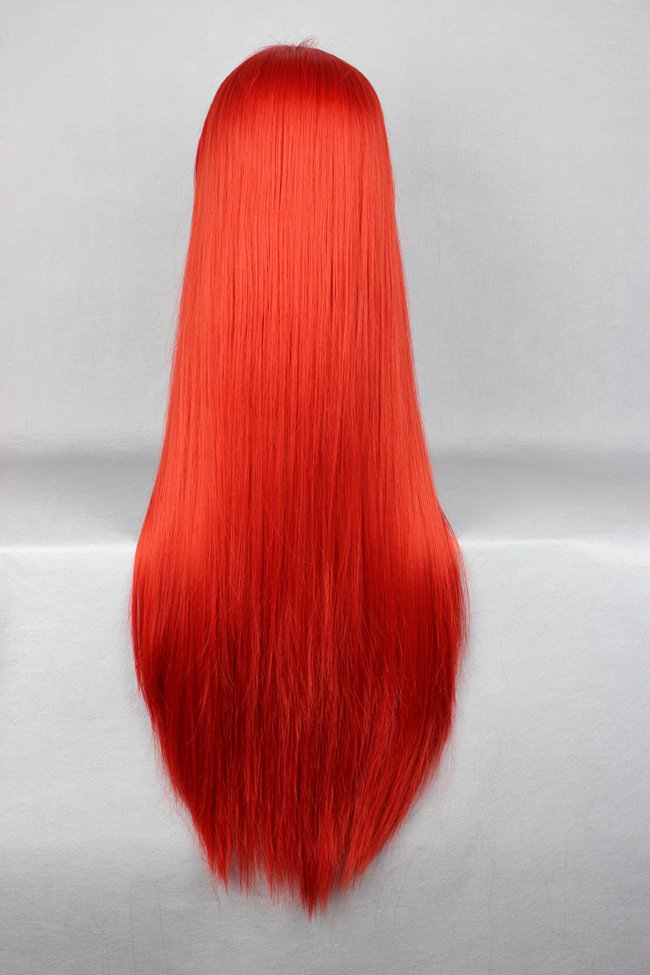 Musujime Awaki Hairstyle Long Straight Red Cosplay Wig 30 Inches