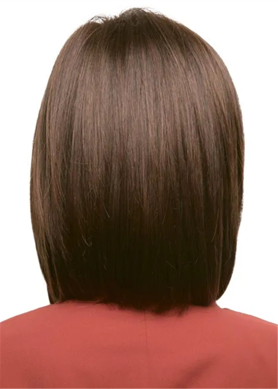 Medium Bob Hairstyles Natural Straight Human Hair Capless Women Wig 16Inch