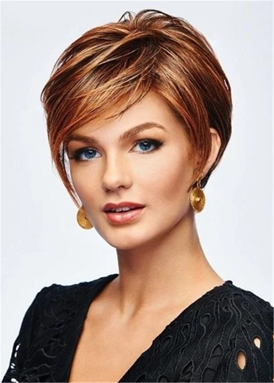 Boy Cut Hairstyle Layered Synthetic Hair Natural Straight Women Wig 10 Inches