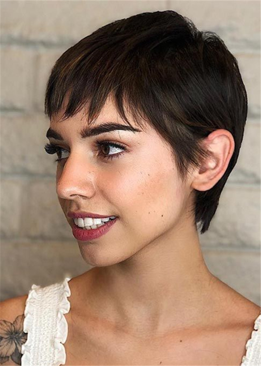 Cool Pixie Haircuts Natural Straight Human Hair Full Lace Wig for Women