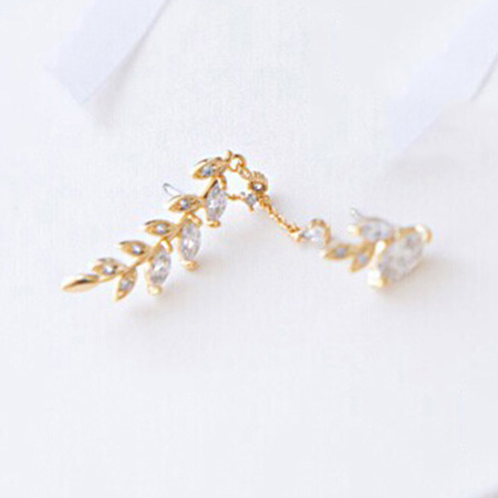 New Korean Style Leaf with Crystal Pendant Irregular Earrings for Women