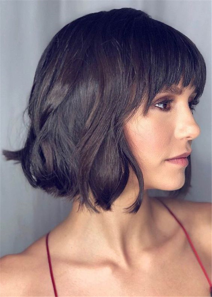 Wavy Human Hair Wig Short Hairstyles For Fine Hair 14 Inches