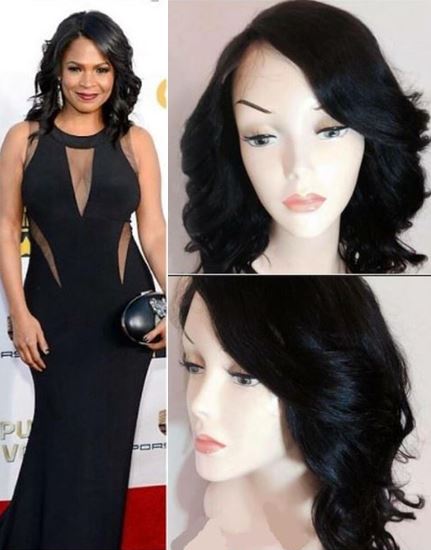 Nia Long at the Critics Awards Mid-Length Wavy Black Remy Human Hair Front Lace Wig 16 Inches
