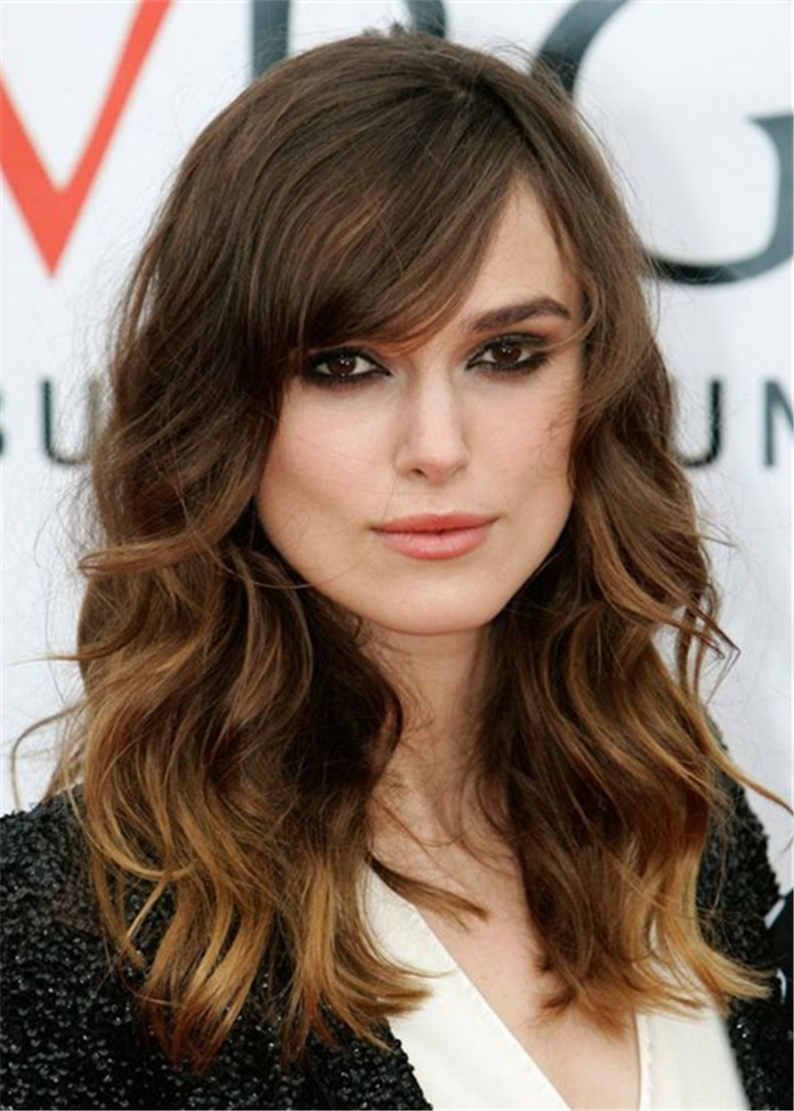 Keira Knightley Long Hairstyle Synthetic Hair With Bangs Wavy Wig 18 Inches
