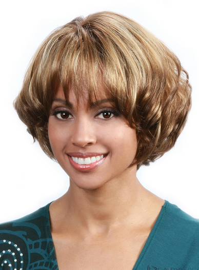 African American Women Short Curly Layered Bob Hairstyle Full Bang Capless Synthetic Wigs 10 Inches