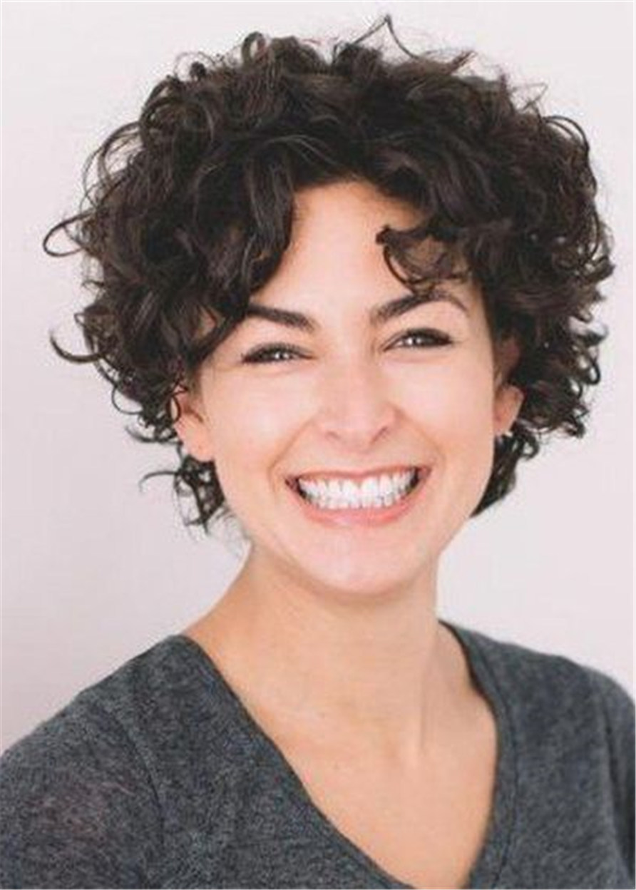 Short Hairstyles For Curly Human Hair Women Wig 10 Inches