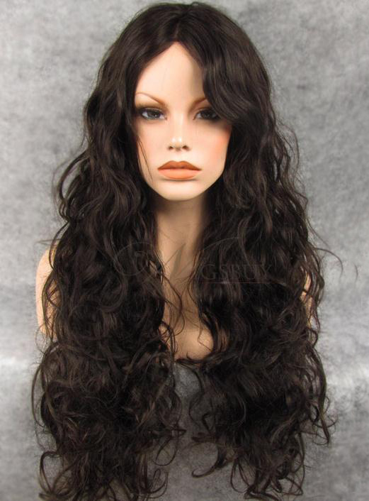 Custom Hand Tied Long Curly Dark Brown 100% Human Hair 22 Inches Lace Front Wig