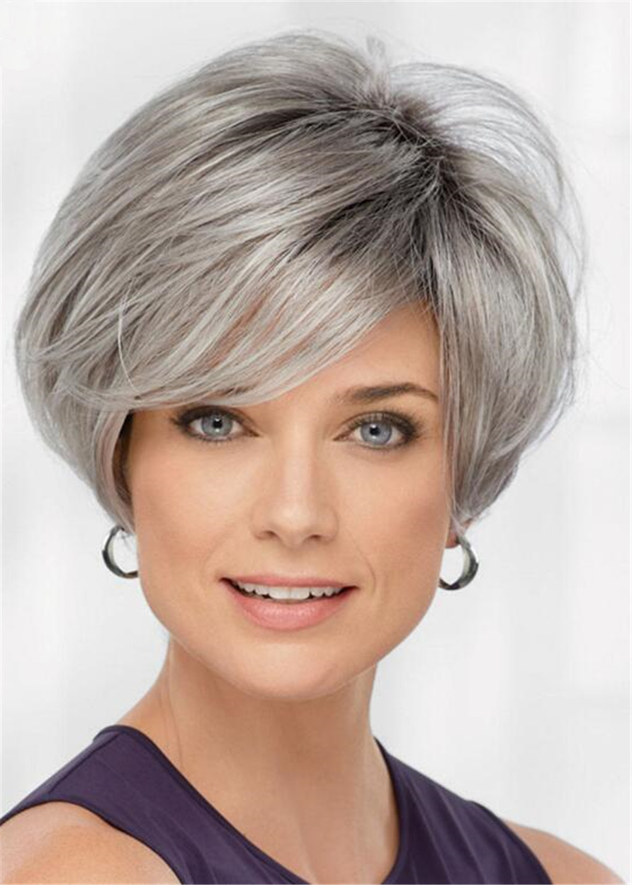 Shaggy Straight Synthetic Hair Capless Wigs For Older Women 10 Inches