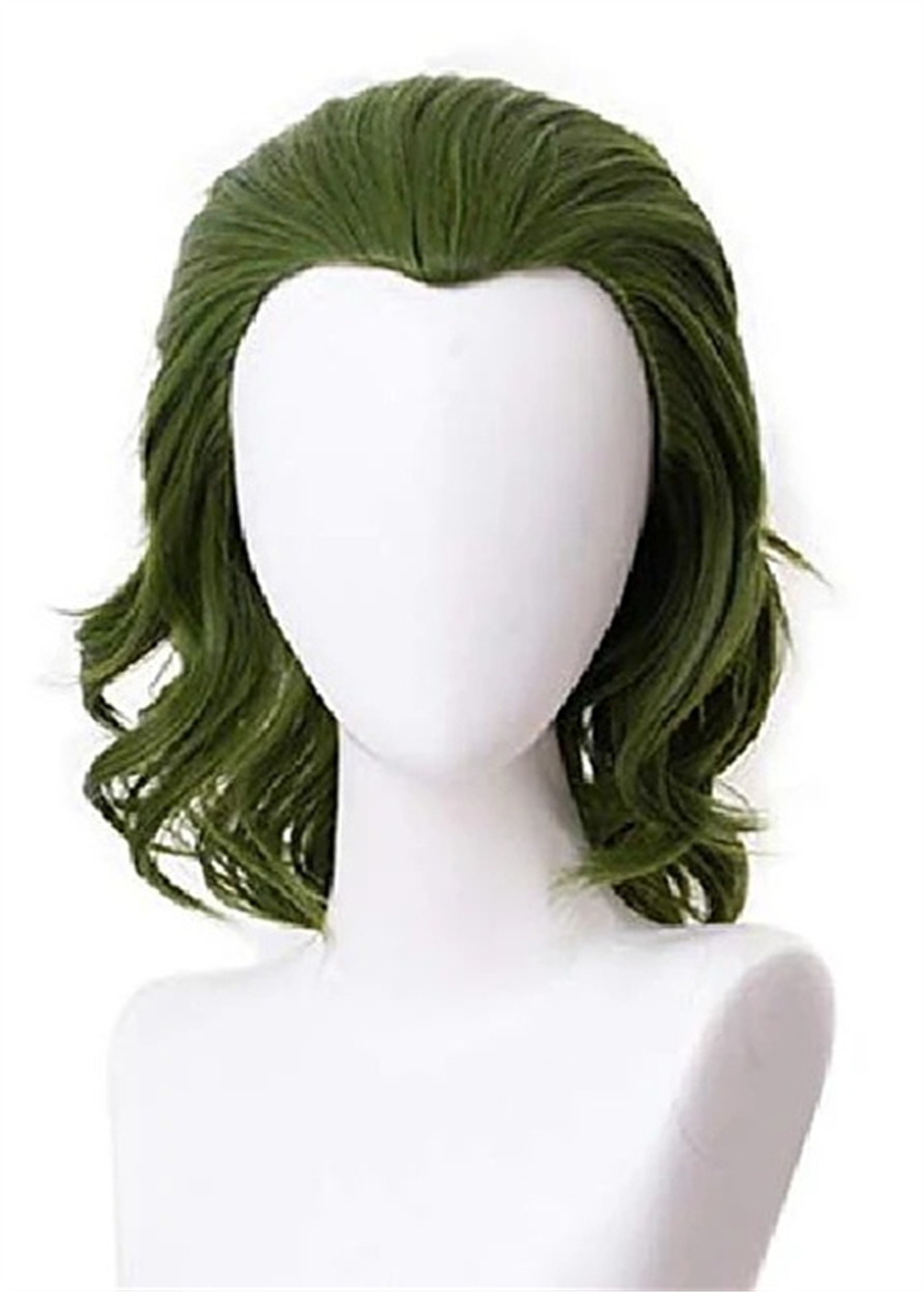 Joker Hairstyle Cosplay Wig Green Color Wavy Synthetic Hair Capless Wigs 12Inch