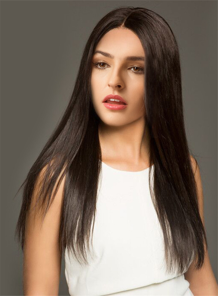 Long Silk Straight Black Women Capless Synthetic Wigs 26 Inches