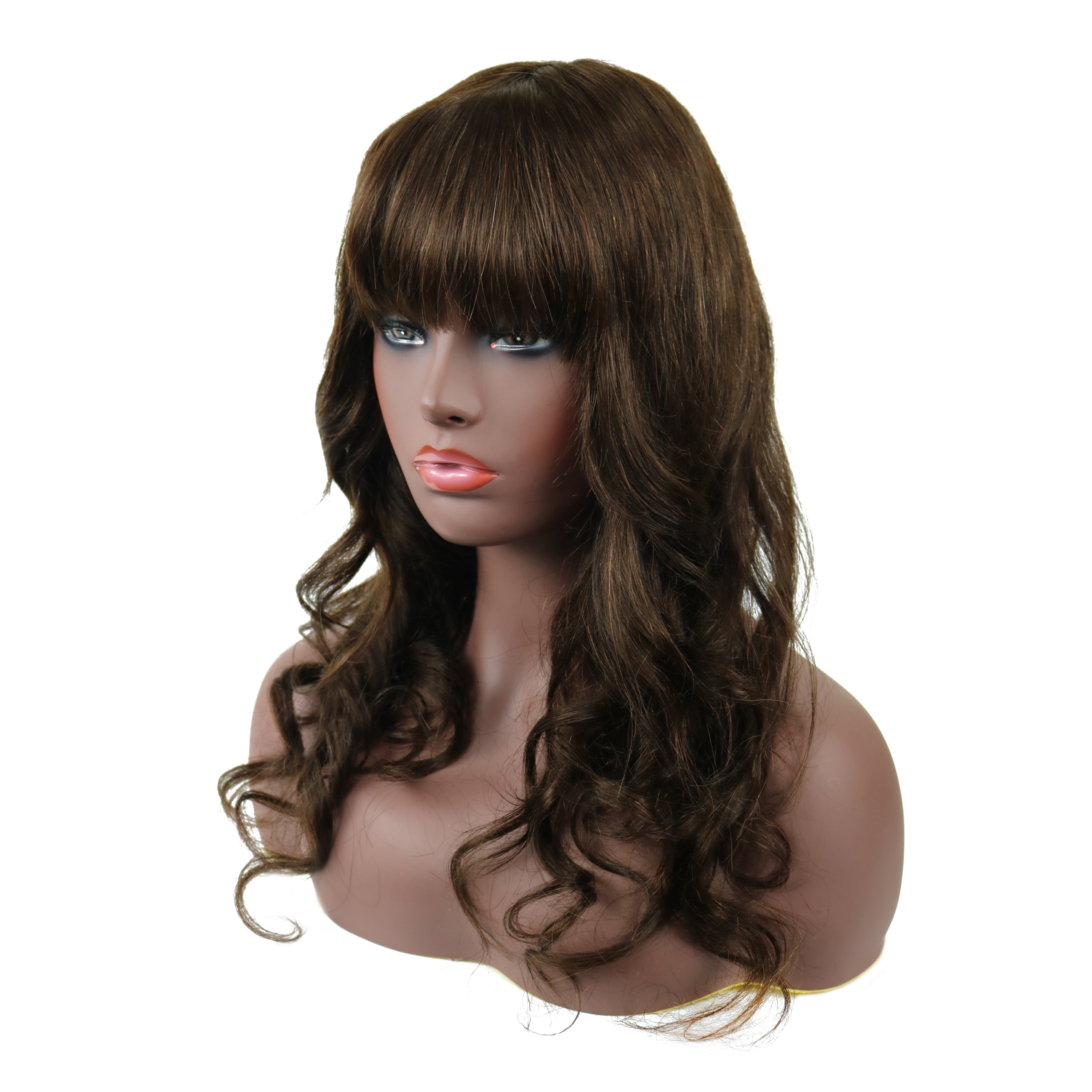 Natural Wave Capless Wig With Full Bangs 18 Inches 100% Human Hair Wig