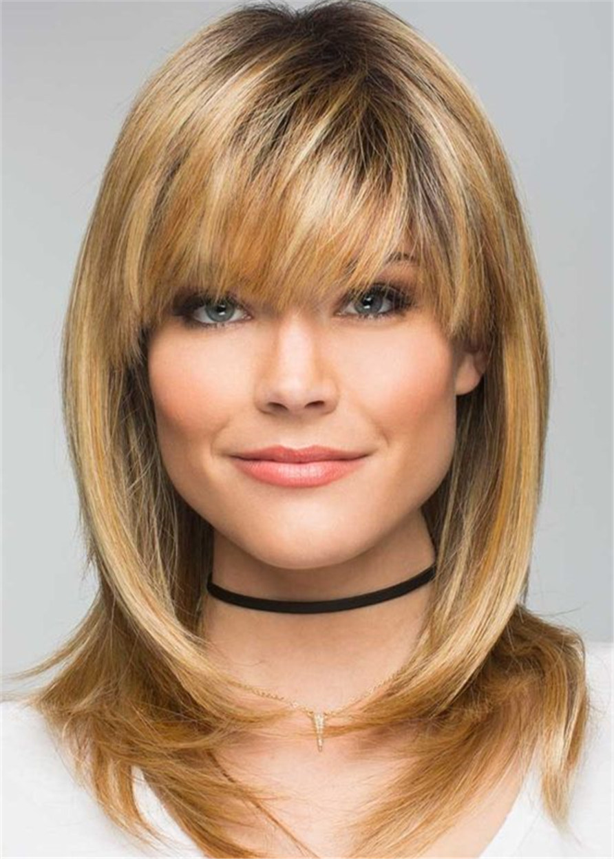 Layered Shag Hairstyle With Bangs Medium Synthetic Capless Wigs