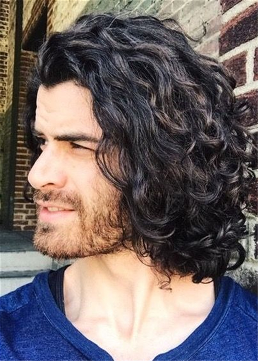 Shoulder Length Synthetic Curly Hair Men's Wig