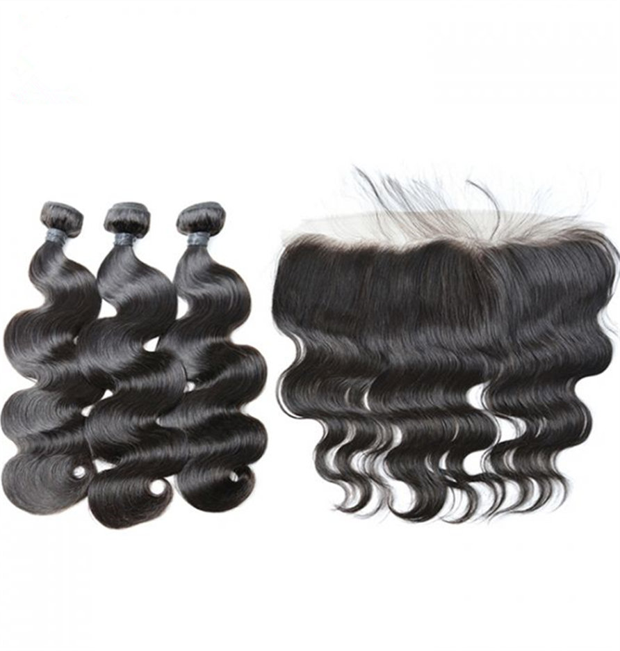 Wigsbuy Brazilian 3 Bundles Body Wave Human Hair With Lace Frontal