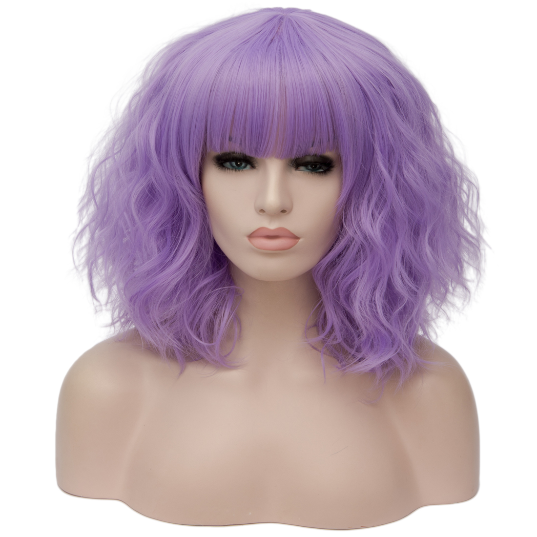 Full Fringe Purple Medium Wavy Capless Synthetic Wig 14 Inches