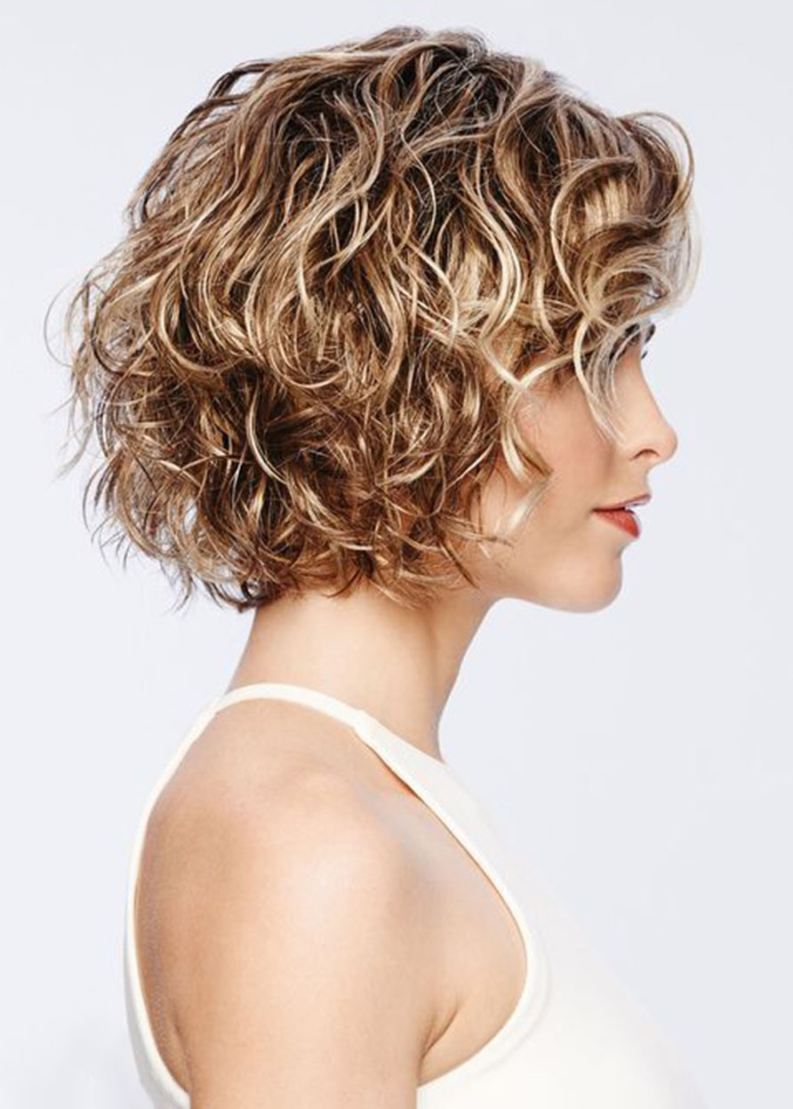 Short Curly Hairstyles Women's Blonde Color Capless Wigs 100% Human Hair Wigs 14Inch