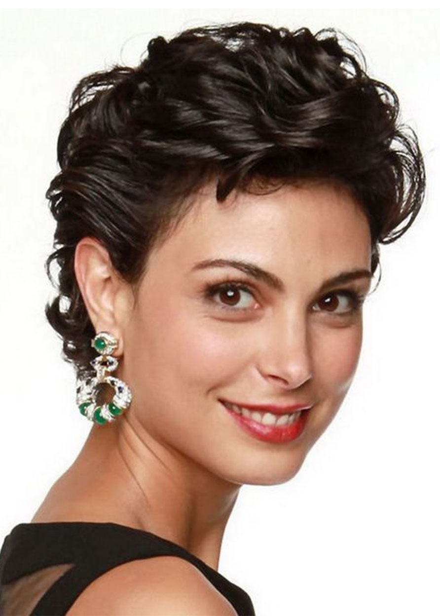 Morena Baccarin Hairstyle Women's Wedding Inspiration Curly Synthetic Hair Lace Front Cap Wigs 8Inch