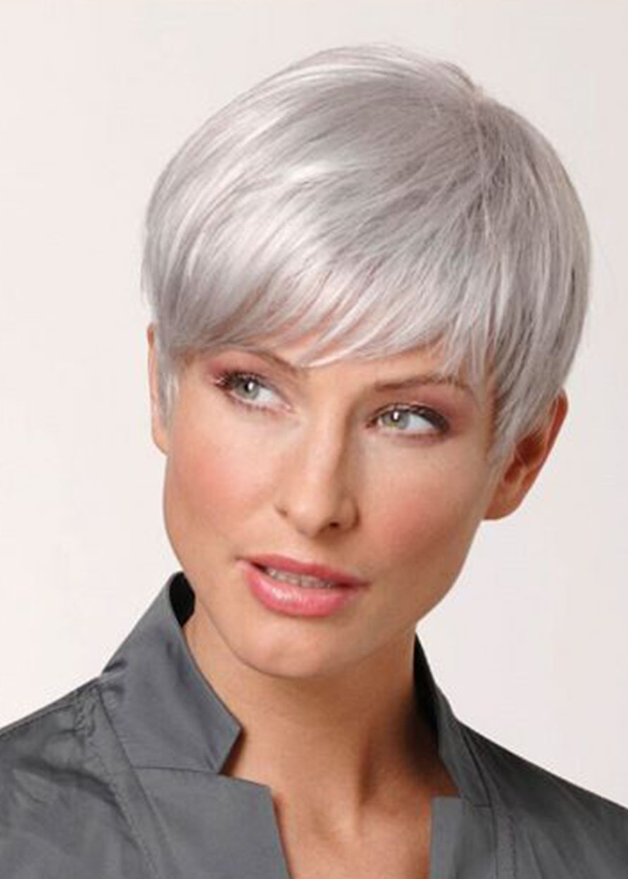 High Density Women's Pixie Cut Natural Lonking Synthetic Hair Lace Front Cap Wigs 10Inches